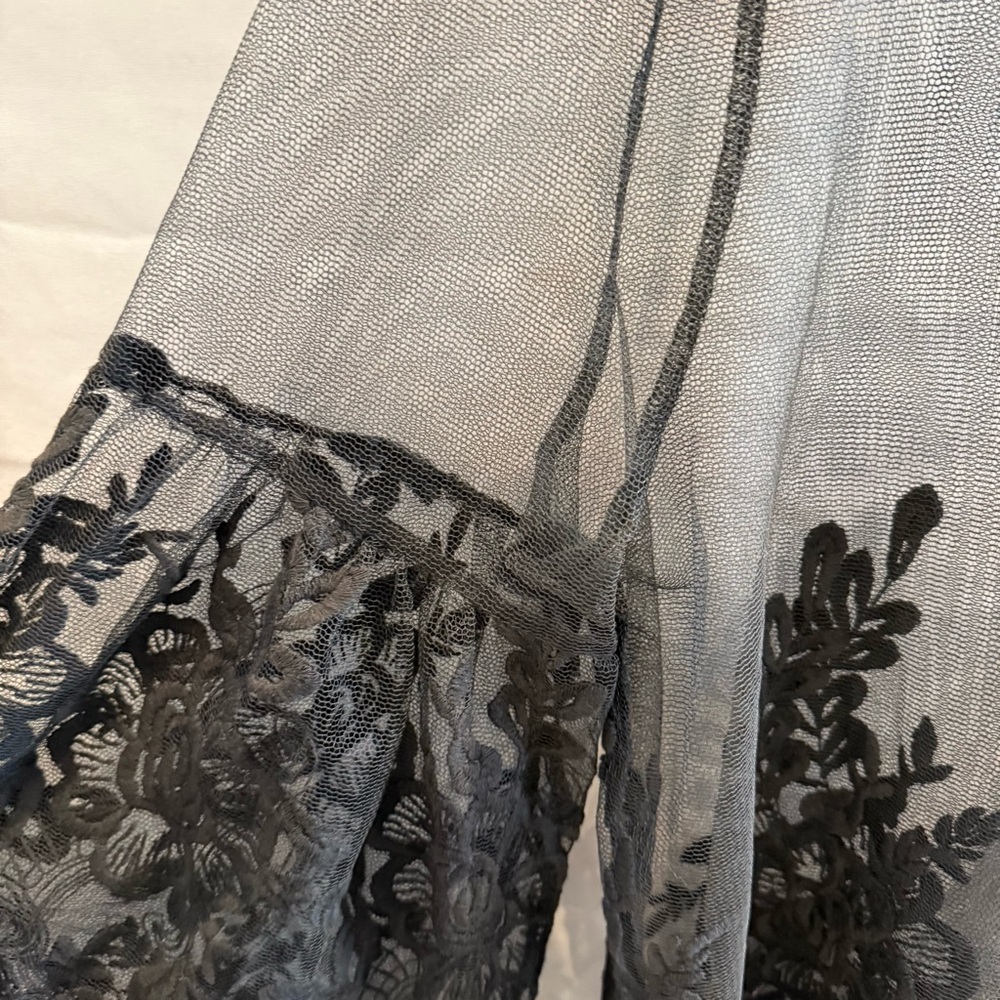 Marc Bouwer Black Sheer and Floral Lace Blouse Women’s XL - Picture 6 of 11